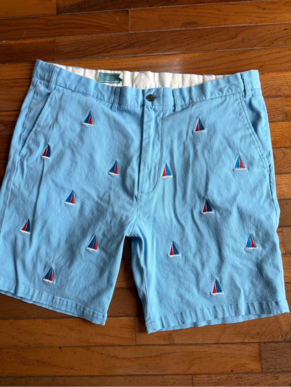 Castaways Nantucket Island Light Blue Embroidered Sailboat Chinos